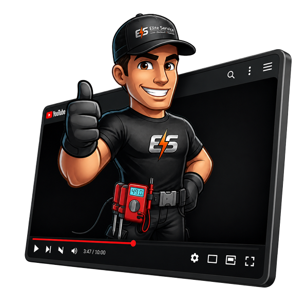 Elite Service technician with YouTube video player