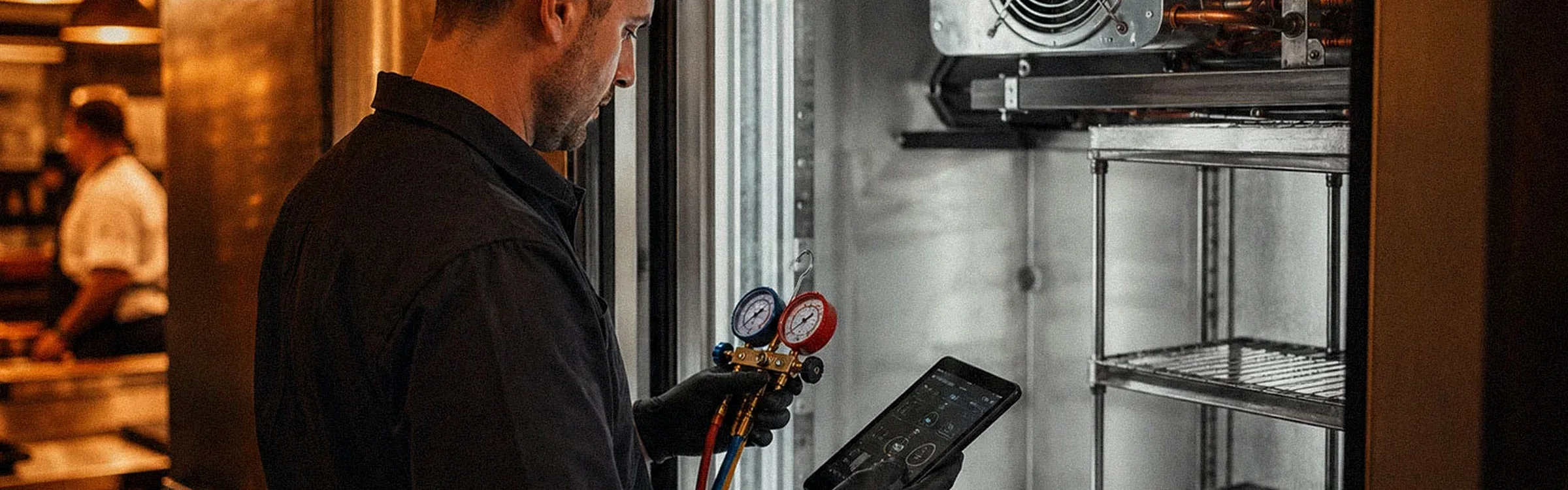 Commercial refrigeration equipment and walk-in service environment