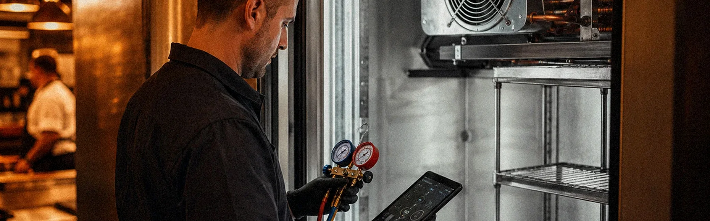 Commercial walk-in cooler evaporator and service environment